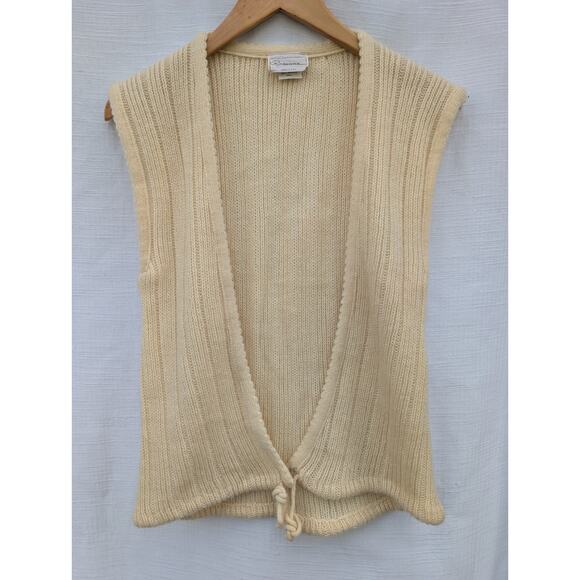 Rosanna Womens Vintage Deep V Neck Knit Sweater Vest Sz S Cream 80s Mohair Blend - Picture 1 of 6